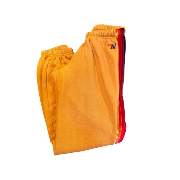 AVIATOR NATION 5 Velvet Rainbow Stripe Joggers in Camel Tan Size S - Picture 2 of 7